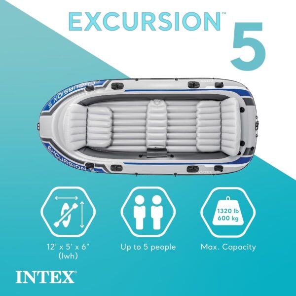 2b59fd53b2474d84bf412fd2d633b03d INTEX Excursion Inflatable Boat Series: Includes Deluxe 54in Boat Oars and High-Output Pump – SuperTough PVC – Adjustable Seats with Backrest – Fishing Rod Holders – Welded Oar Locks