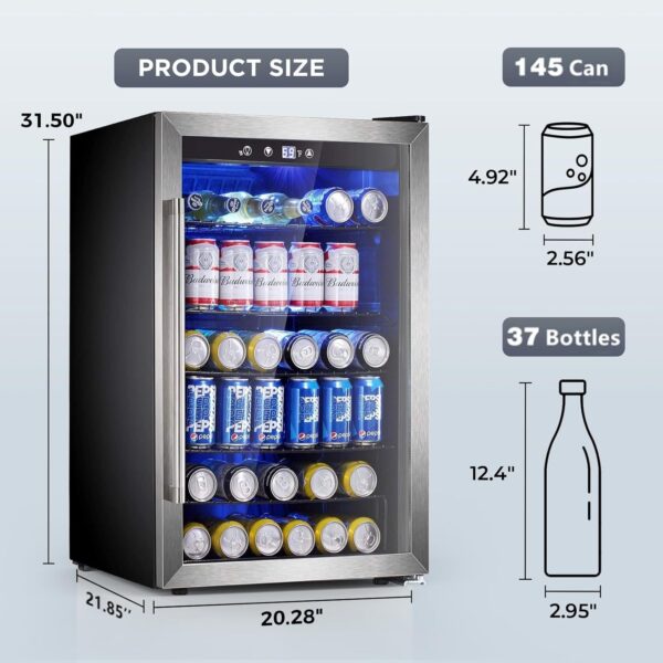 Mini Fridge 130 Can Beverage Refrigerator Cooler, 3.2 Cu.Ft Drink Fridge for Soda Wine Beer, Adjustable Temperature Control for Home Office, Black