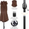 15 ft Large Patio Umbrella with Solar Lights Double-Sided Outdoor Rectangle Market Umbrellas with 36 LED Lights/Base Included/Easy Crank for Patio Garden Yard Pool Lawn, Brown