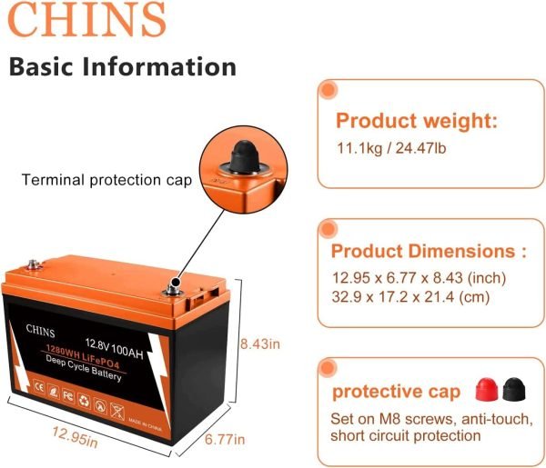 CHINS Bluetooth LiFePO4 Smart 12V 100AH Lithium Iron Battery Low Temperature Charging Mobile Phone APP