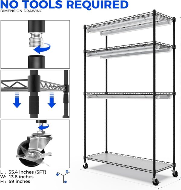 Barrina Mini Greenhouse with LED Grow Light for Indoor Plant, 4-Tier Portable Metal Plant Stand with Wheels, Plant Shelf with Tent, 6Pcs Plant Light with Timer and Thermo-Hygrometer, 35.4×13.8x59IN