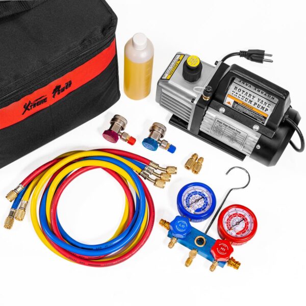 2bf24aa164694ce49d77b5a479304e01 71097 3CFM 1/4 HP Vacuum Pump HVAC Refrigeration AC Manifold Gauge