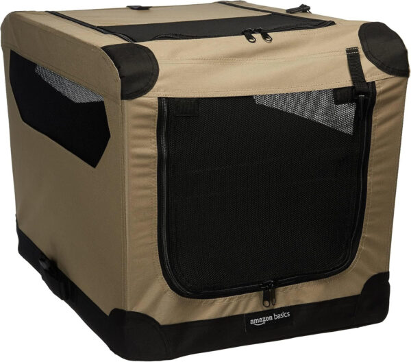 Amazon Basics Folding Soft Crate for Cat, Dog, Rabbit, Portable and Collapsible, 36 Inch, Tan, L 36′′ x 24′′ x 24′′