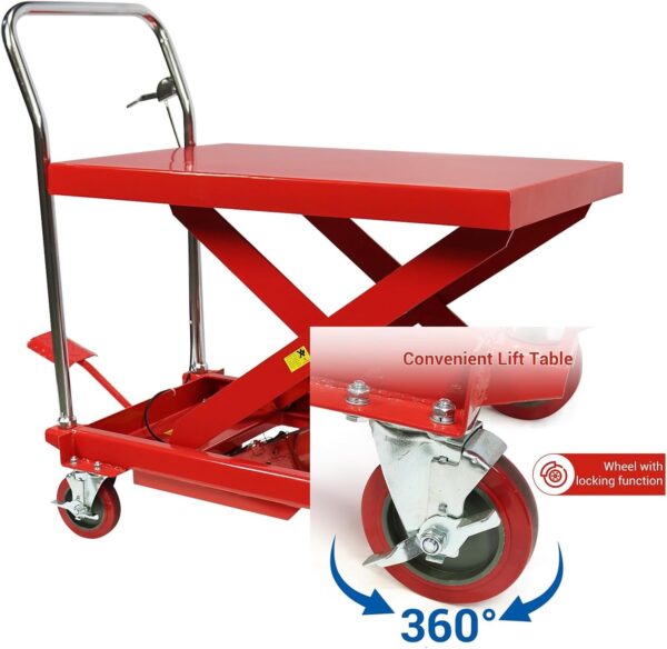 2c4eda9d23a140b194d3d6ddceb1ad87 660LBS Hydraulic Lift Table Cart – 31′′ Lift Height, Double Scissor Design with 4 Wheels & Non-Slip Pad for Material Handling