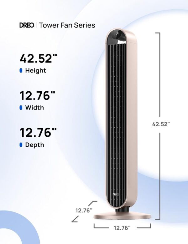 Dreo Tower Fan for Bedroom, 42 Inch 120° Oscillating Fan, 25dB Quiet DC Motor, 28ft/s Velocity Bladeless Standing Fan with 12 Speeds, 4 Modes, 12H Timer Cooling Fans for Home, Living Room, Pilot Max S