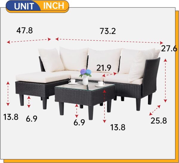 Patio Furniture Set 4 Pieces Outdoor Rattan Chair Wicker Sofa Garden Conversation Bistro Sets for Yard (Brown)