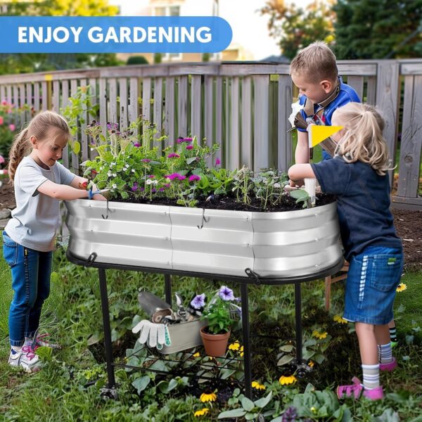 Raised Garden Bed with Legs and Wheels, Self-Watering Planter Box, Wicking Bed, Galvanized Metal Elevated Raised Bed Cart with Drainage Hole and Liner for Indoor Outdoor Gardening