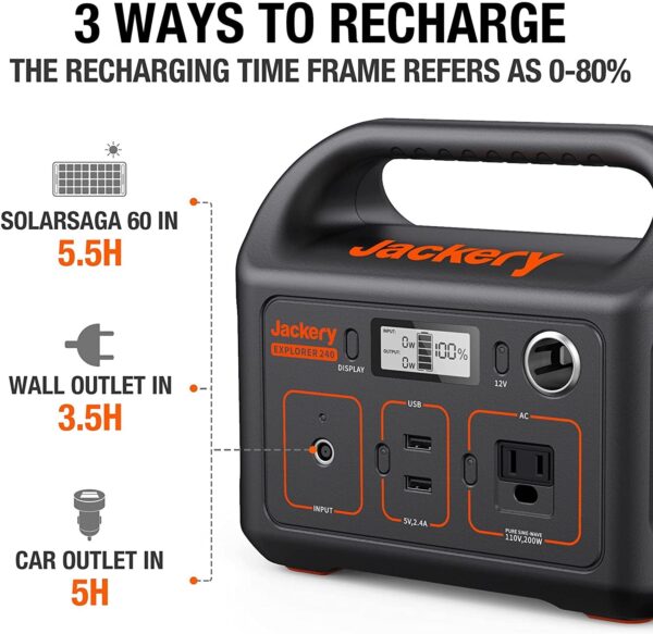 Portable Power Station Explorer 240, 240Wh Backup Lithium Battery, 110V 200W Pure Sine Wave AC Outlet, Solar Generator