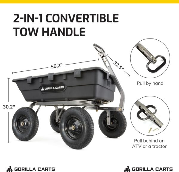 2d22370442ff422d9b4c26a78c51811e Heavy Duty Poly Utility Dump Wagon Garden Cart w/Pneumatic Tires, 6 Cu Ft – 1200 lb Capacity Outdoor Wheelbarrow for Yard, Landscaping & Gardening, Lawn Tractor or ATV Towable-Gorilla Carts