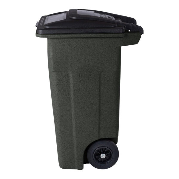 2d272da19d804cc79919961c0ee7edb5 32 Gallon Trash Can, Greenstone, Quiet Wheels, Attached Lid, Durable Recycling Bin