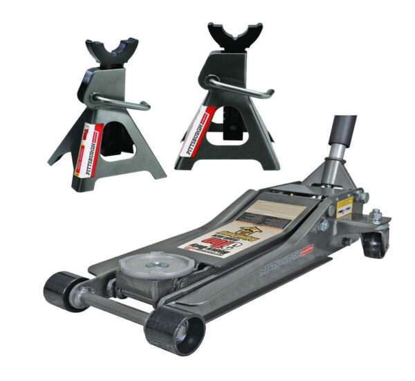 2dc29b2251f34c66a0a2d3ba928aa6f8 Pittsburg 3 Ton Low Profile Floor Jack and Jack Stands Set Combo with Rapid Pump Quick Lift