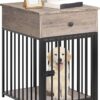 HOOBRO Dog Crate Furniture, Wooden Dog House, Decorative Dog Kennel with Drawer, Indoor Pet Crate End Table for Small Dog, Steel-Tube Puppy Cage, Chew-Proof, Rustic Brown and Black BF01GW03