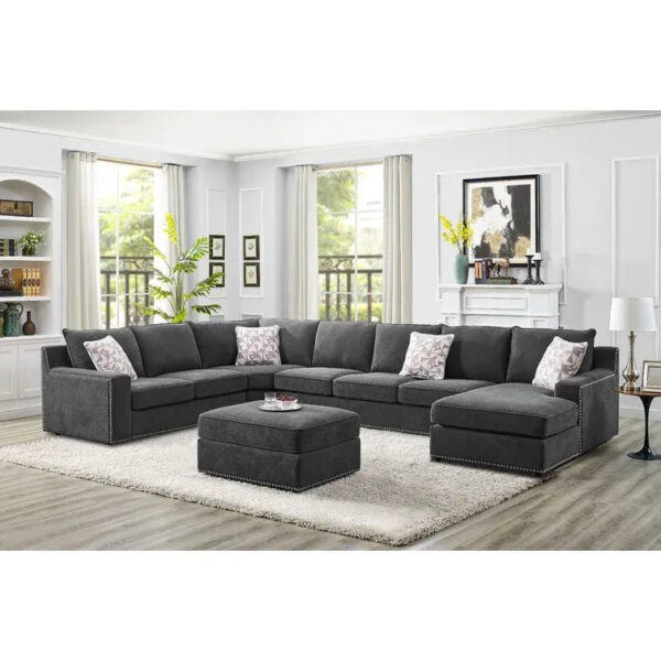 166′′ Wide Microfiber/Microsuede Left Hand Facing Modular Corner Sectional with Ottoman