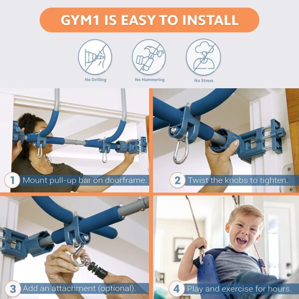 6 Piece Indoor Doorway Gym Set for Kids �� Indoor Swing for Kids Includes Kids Swing Chair, Rings, Hanging Trapeze, Ladder, Swinging Rope & Pullup Bar