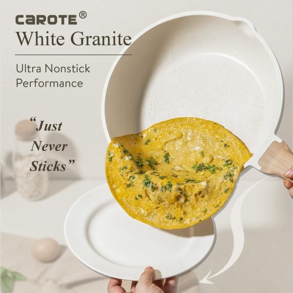 CAROTE 21Pcs Pots and Pans Set, Nonstick Cookware Sets, White Granite Induction Cookware Non Stick Cooking Set