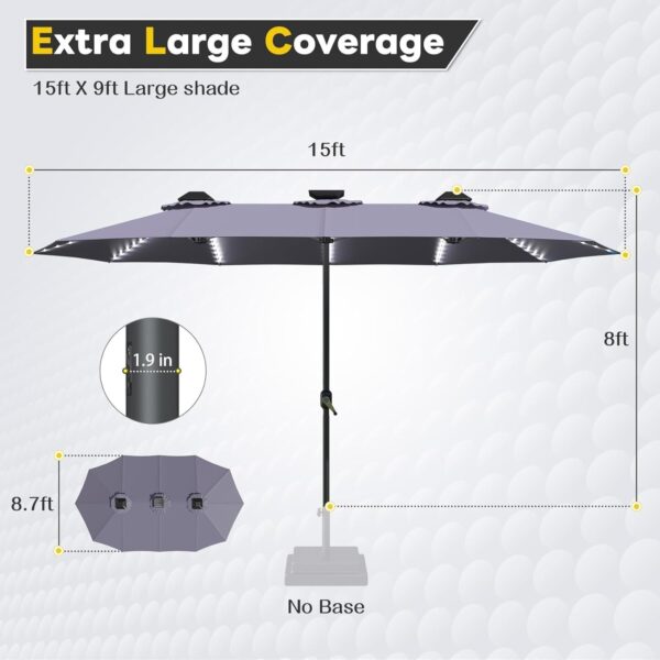 2f4c4719c9944988a63d54442c404683 15ft Patio Umbrella with Solar Lights, Large Double Umbrella Outdoor, Rectangle 180”x106” Umbrellas with 156 PCS LED Lights and Crank Handle for Backyard Deck Pool Shade in Black(1.9′′ Pole)