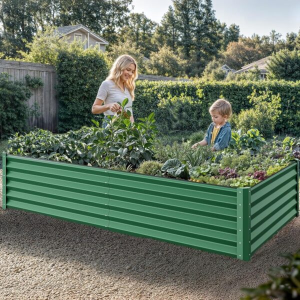 8x4x2ft 2pcs Large Raised Garden Bed Kit, Galvanized Metal Planter Box with Gloves, Ground Nails & Safety Rubber, Outdoor Above Ground Planters for Plants Vegetables Flowers, Green