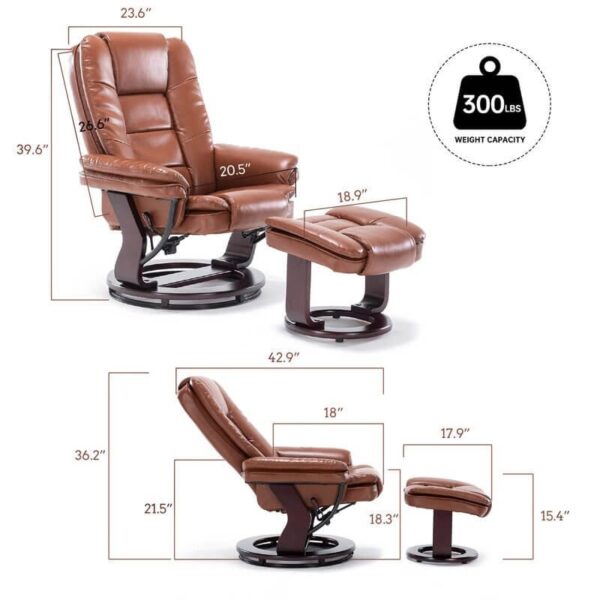 Multi-Position Recliner and Curved Ottoman with Swivel Base