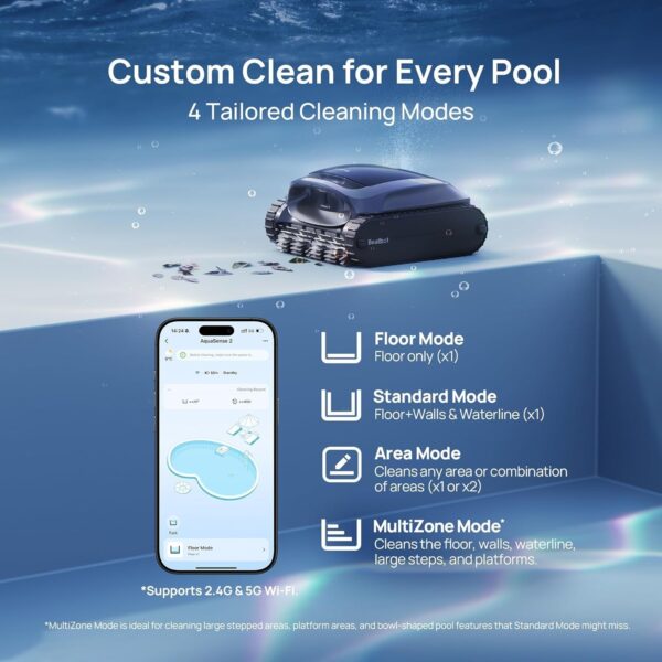 Beatbot AquaSense 2 Cordless Robotic Pool Vacuum Cleaner, Smart Surface Parking, Double-Pass Waterline Scrubbing, Cleans Floor, Walls, and Waterline, Above & In-Ground Pools up to 3,230 sq.ft – Blue