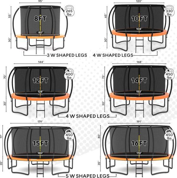 JUMPZYLLA Trampoline 8FT 10FT 12FT 14FT 15FT 16FT Trampoline with Enclosure – Recreational Trampolines with Ladder and AntiRust Coating, ASTM Approval Outdoor Trampoline for Kids