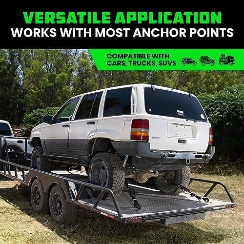 2fd5e5befb6046ef8e9ebd31fbb2b2e7 Car Tie Down Straps for Trailers with J Hooks (4-Pack) – 2 Inch x 8 Feet (10,000lb Break Strength) – Heavy Duty T-Handle Car Hauler Tire Straps for Trailer & UTV with Axle Straps – Black