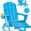 Folding Adirondack Rocking Chair,4-in-1 Multifunctional Patio Chair with Retractable Ottoman, Outdoor Chair Wood Texture, Lawn Chair for Porch, Backyard, Pool(Grey)
