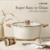 22pcs Pots and Pans Set Nonstick, Cookware Set White Granite Induction Kitchen Cooking Set w/Frying Pans & Saucepans& Grill Pan(PFOS, PFOA Free)