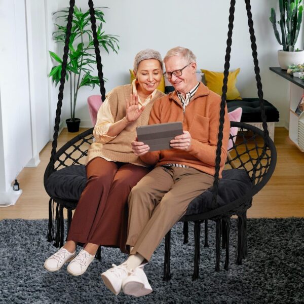 306e6da3123945d2a5e55e9da5d22f80 Hammock Chair Macrame Hanging Swing with Cushion,Hanging Cotton Ropes, Metal Frame, 450 lbs Capacity Indoor Outdoor, Patio, Balcony, Living,Deck, Yard, Garden(Double Swing) Beige