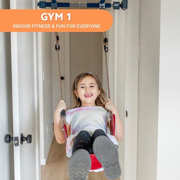 6 Piece Indoor Doorway Gym Set for Kids �� Indoor Swing for Kids Includes Kids Swing Chair, Rings, Hanging Trapeze, Ladder, Swinging Rope & Pullup Bar