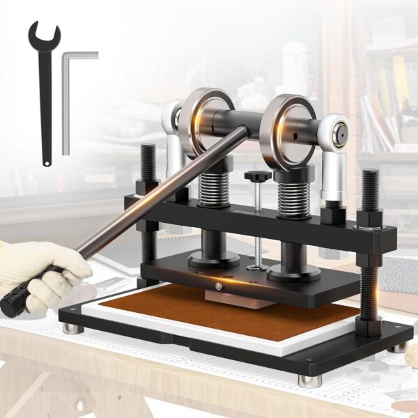 Leather Cutting Machine, 260 x 150 mm Adjutable Manual Hand Press Leather Embossing Leathercraft Mold Die Cutter with 10.2 x 5.9 inches Upper Plate for Various of Materials, Matte Black