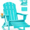 Folding Adirondack Rocking Chair,4-in-1 Multifunctional Patio Chair with Retractable Ottoman, Outdoor Chair Wood Texture, Lawn Chair for Porch, Backyard, Pool(Grey)