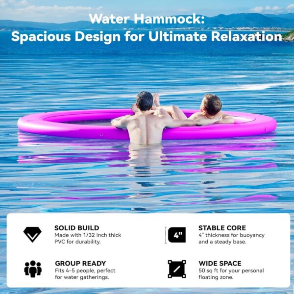 3101d78b8a284f20a9ba5faa72c1af40 Round Inflatable Floating Dock, Sunchill Float Ring, Hammock Tanning Pool with 4in Woven Fabric, Manual Pump for 1-2 Min Quick Inflate/Deflate, Fits 2-8, Ideal for Lakes, Pools, Oceans