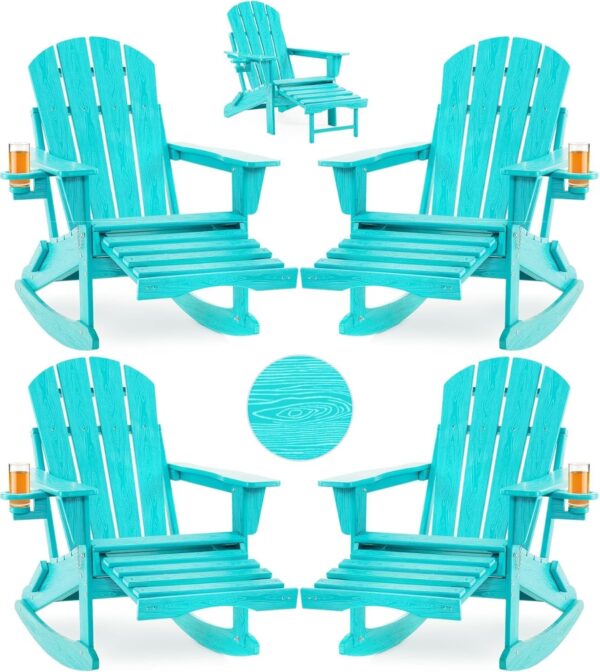 313dea6c95bf4af485767d665ec51a41 Folding Adirondack Rocking Chair,4-in-1 Multifunctional Patio Chair with Retractable Ottoman, Outdoor Chair Wood Texture, Lawn Chair for Porch, Backyard, Pool(Grey)