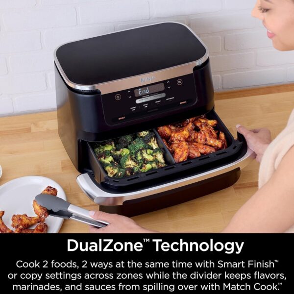 314c16399d194d8bbe81f42f42f70680 DZ401 Foodi 10 Quart 6-in-1 DualZone XL 2-Basket Air Fryer with 2 Independent Frying Baskets, Match Cook & Smart Finish to Roast, Broil, Dehydrate for Quick, Easy Family-Sized Meals, Grey
