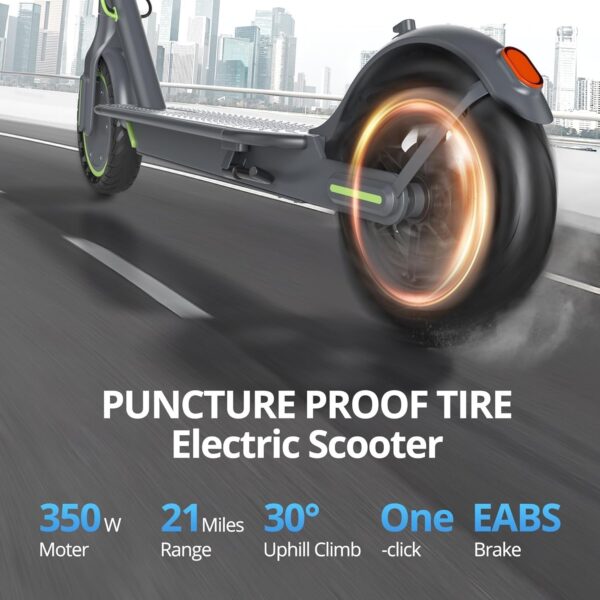 Electric Scooter – 8.5′′ Solid Tires, 350W Motor, Up to 19 MPH and 21-23 Miles Long-Range Portable Foldable Commuting Scooter for Adults with Double Braking System and App