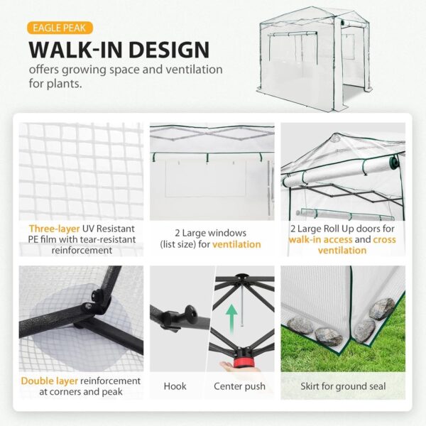 31d21e2189dd41579e4f9b7f56debcf1 EAGLE PEAK 6×4 Portable Walk-in Greenhouse, Pop-up Indoor Outdoor Garden Green House, Zippered Door and Windows, PE Cover, White