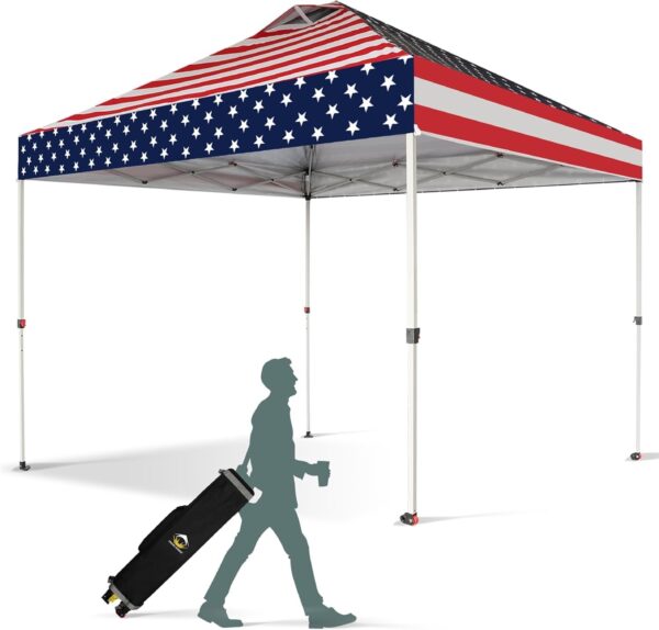 CROWN SHADES 10×10 Pop Up Canopy – Beach Tent with One Push Setup – Easy Outdoor Sun Shade for Events, Parties, Camping – Gazebo with STO-N-Go Cover Bag, Silver Coated Top, White
