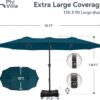 15ft Patio Umbrella Double-Sided Outdoor Market Extra Large Umbrella with Crank, Umbrella Base Included (Dark Red)