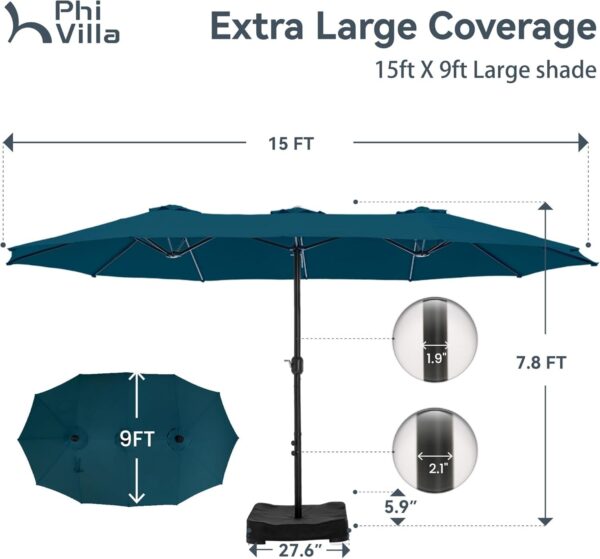 32a00956dcc648c3b22addfa2dbac1e5 15ft Patio Umbrella Double-Sided Outdoor Market Extra Large Umbrella with Crank, Umbrella Base Included (Dark Red)