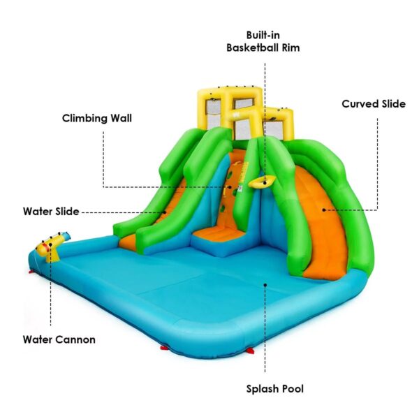 32afeb8548a940a690742d7c5fb4fad5 Inflatable Water Park Bounce House w/Climbing Wall Two Slides and Splash Pool