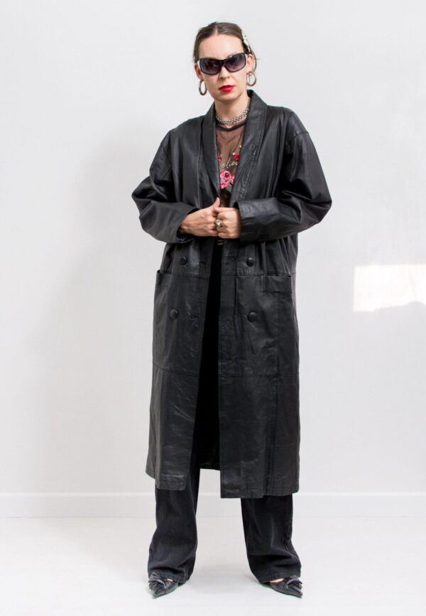 Black leather trench