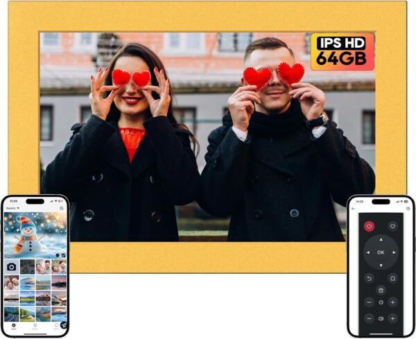 15.6′′ Digital Picture Frame, 64GB 1920 x 1080 IPS Touch Screen Electronic Photo Frame, Pre-Load Photo Gift Mode Without Open Package, Auto-Rotate, Wall/Table Mountable, App Share Photos, Black