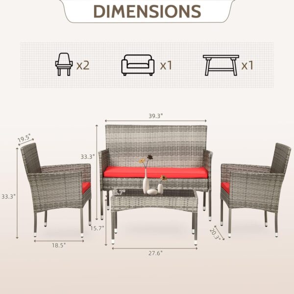 Patio Furniture Set 4 Pieces Outdoor Rattan Chair Wicker Sofa Garden Conversation Bistro Sets for Yard (Brown)