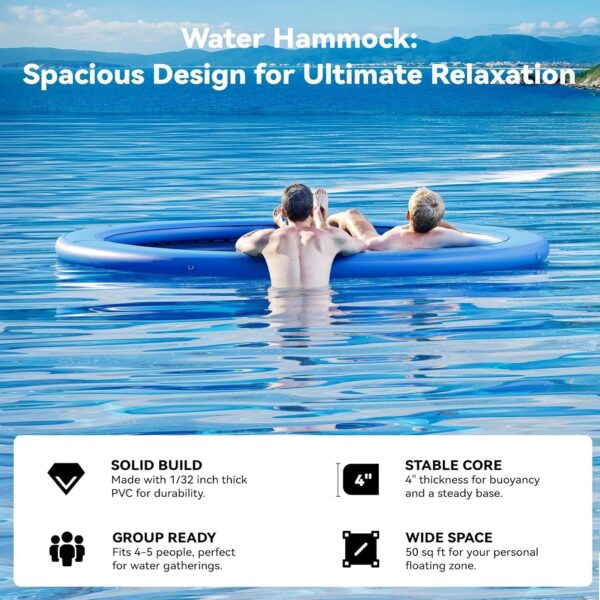 333e5270cbf141948963ba8577774d0e Round Inflatable Floating Dock, Sunchill Float Ring, Hammock Tanning Pool with 4in Woven Fabric, Manual Pump for 1-2 Min Quick Inflate/Deflate, Fits 2-8, Ideal for Lakes, Pools, Oceans