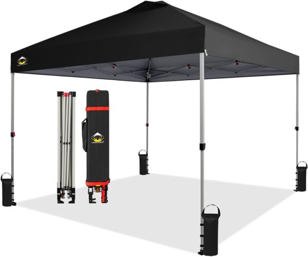 CROWN SHADES 10×10 Pop Up Canopy – Beach Tent with One Push Setup – Easy Outdoor Sun Shade for Events, Parties, Camping – Gazebo with STO-N-Go Cover Bag, Silver Coated Top, White