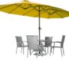 15ft Patio Umbrella with Solar Lights, Large Double Umbrella Outdoor, Rectangle 180”x106” Umbrellas with 156 PCS LED Lights and Crank Handle for Backyard Deck Pool Shade in Black(1.9′′ Pole)