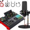 Podcast Equipment Bundle,with 3.5mm Condenser Microphone & Live Sound Card – Audio Mixer for Streaming, PC/Mobile Live Singing, Gaming Content Creators, Soundboard with USB Computer Interface