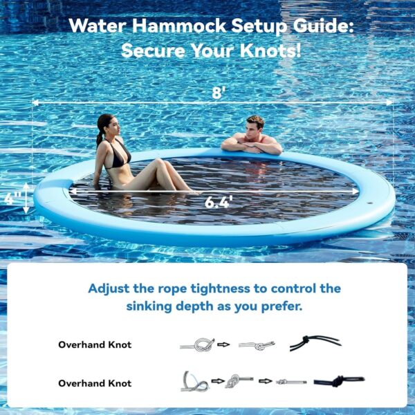3392a697ca4d4b7aaa6d7cbf63091bec Round Inflatable Floating Dock, Sunchill Float Ring, Hammock Tanning Pool with 4in Woven Fabric, Manual Pump for 1-2 Min Quick Inflate/Deflate, Fits 2-8, Ideal for Lakes, Pools, Oceans