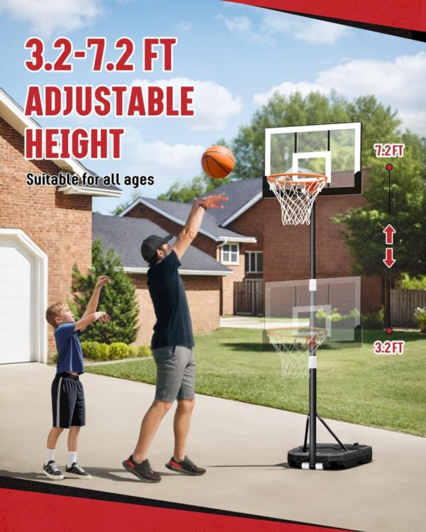 Kids Basketball Hoop Outdoor 3.2-7.2ft Adjustable, Portable Basketball Hoop & Goals for Kids/Teens/Youth in Pool/Backyard/Driveway/Indoor, 29 Inch Shatterproof Backboard and Enlarged Base