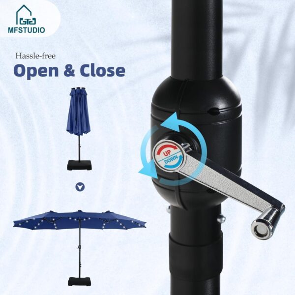 3435420d3978482d81896532ab08ef58 15ft Double Sided Patio Umbrella with Solar Lights, Outdoor Large Umbrellas with Crank Handle and 36 LED Lights, Rectangular Market Umbrella with Base Included for Deck Pool Shade